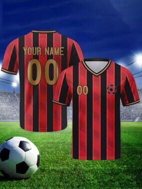 Soccer Jersey - Red & Black Stripes - Custom Name/Number